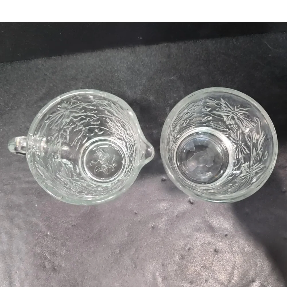 Princess House Fantasia Open Sugar Bowl‎ & Creamer Set #5242, Etched Poinsettias